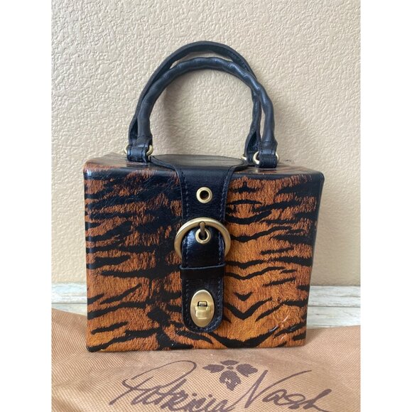 Patricia Nash Avadi Box Bag Satchel Tiger Print Leather Crossbody Top Handle - Picture 2 of 13